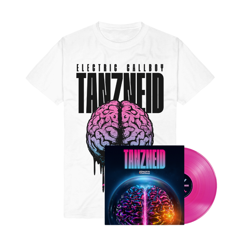 TANZNEID Limited Edition Neon Pink Vinyl 1LP + NFC Fan Card + Melting Brain White Tshirt by Electric Callboy