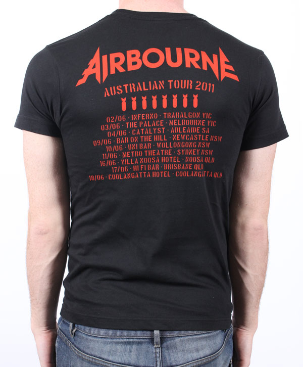 Bomb Ride/Tour Dates Black Tshirt by Airbourne