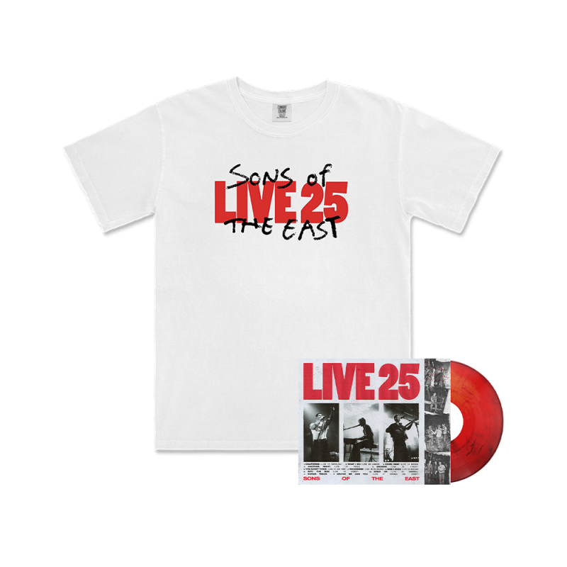 Live 25 - Red with Black Marble Vinyl LP (Limited Edition) + White Tshirt by Sons Of The East