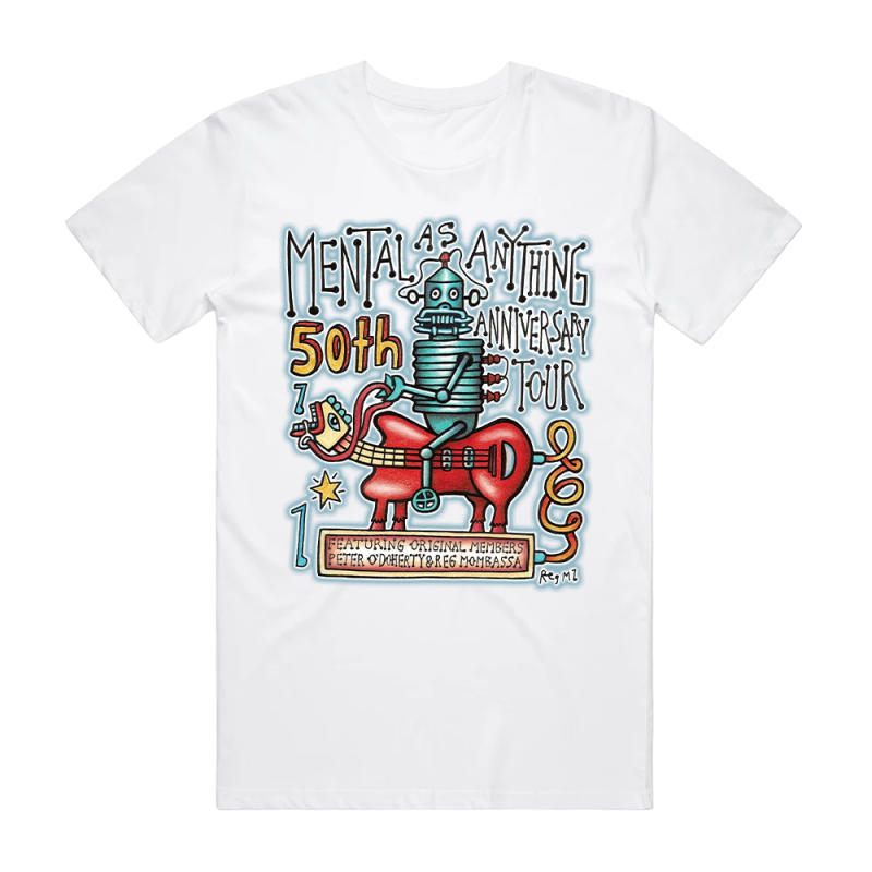 Robot White Tshirt by Mental As Anything