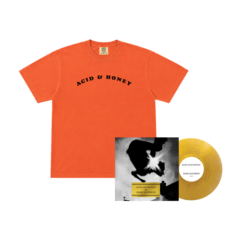 Acid & Honey Flock Font Tshirt + Gold Vinyl LP by Babe Rainbow
