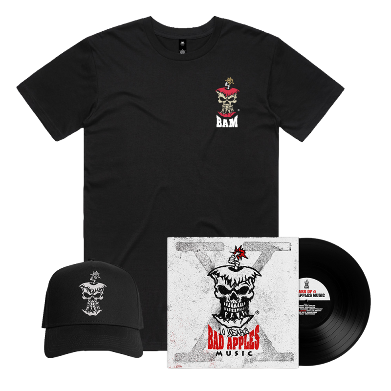 BAD APPLES MUSIC - BAM 10th Anniversary Vinyl + Tshirt & Cap Bundle by Bad Apples Music
