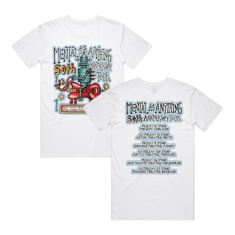 Robot White Tshirt by Mental As Anything