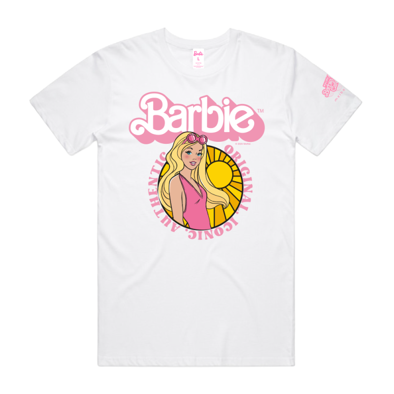 Adults Sunshine Barbie White Tshirt by Melbourne Malibu Barbie Cafe