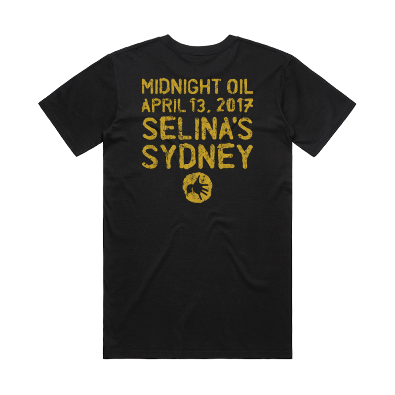 Head Injuries Live at Selina's Original Event Tshirt (Yellow Print/Black Garment) by Midnight Oil