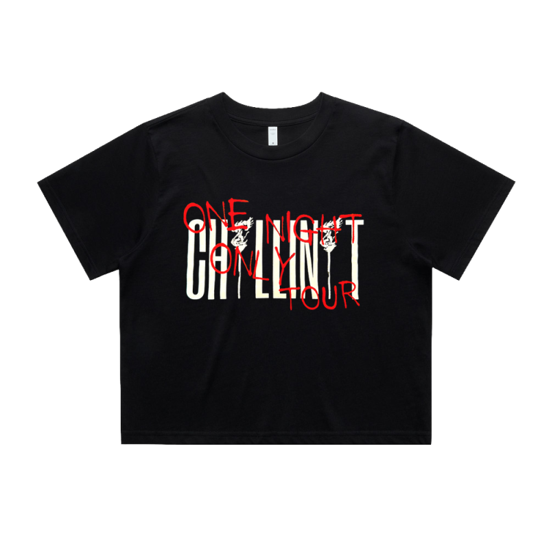 ONE NIGHT ONLY  CROP LADIES BLACK TSHIRT by ChillinIt
