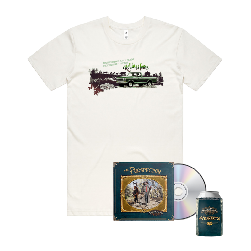 The Prospector CD + Rolling Home Tshirt + Album Stubby by Andrew Farriss