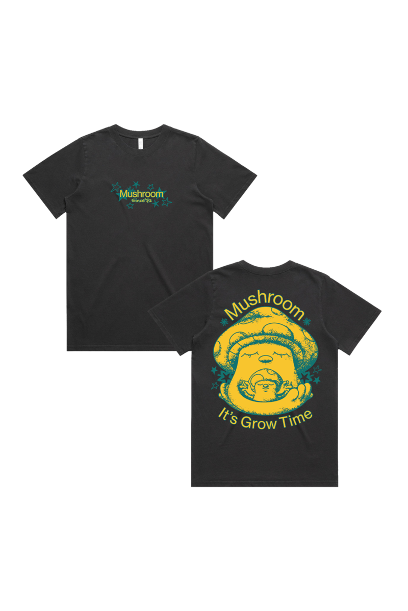 It's Grow Time Black Ladies Tshirt by Mushroom