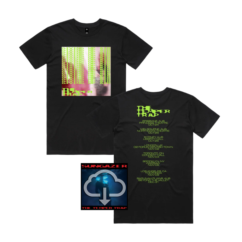 Giving Up Air Black Tour Tshirt w/dateback + Sungazer Digital Download by Temper Trap