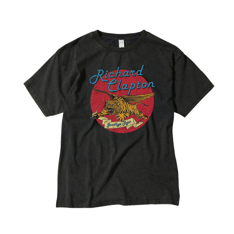 Goodbye Tiger Red Circle Faded Black T Shirt by Richard Clapton