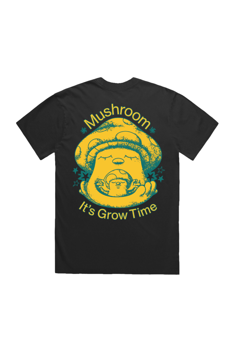 It's Grow Time Black Unisex Tshirt by Mushroom