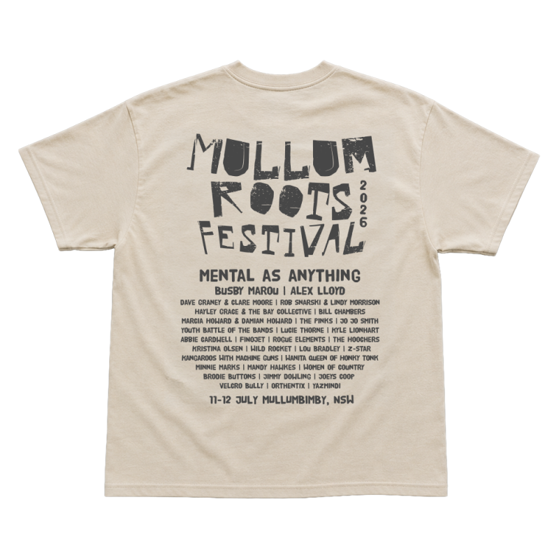 Event Sand Tshirt by Mullum Roots Festival