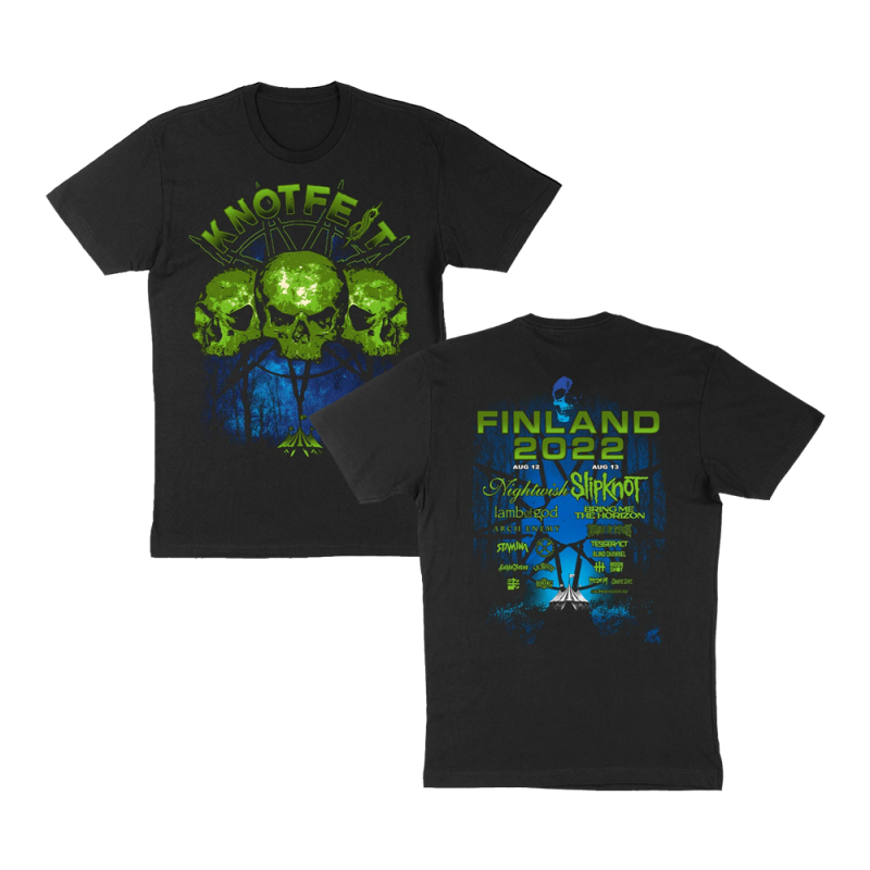 Finland 3 Skulls 2022 Tour Black Tshirt by Knotfest