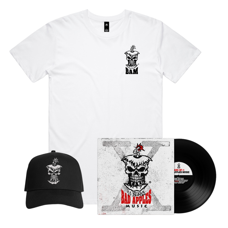 BAD APPLES MUSIC - BAM 10th Anniversary Vinyl + Tshirt & Cap Bundle by Bad Apples Music