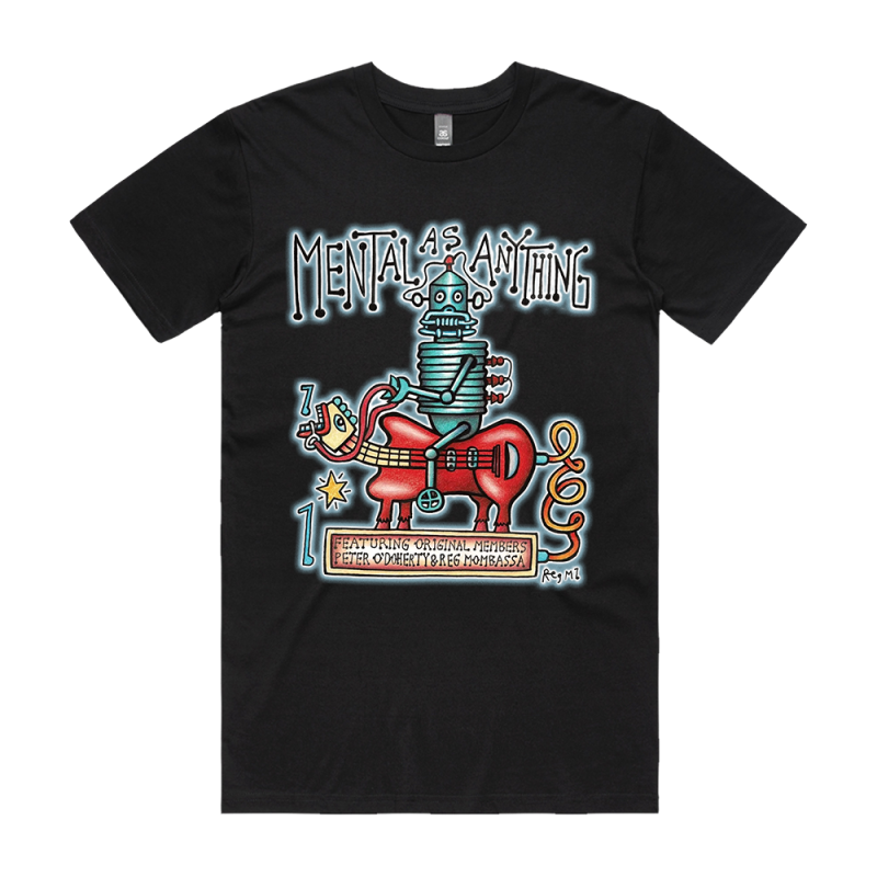 Robot Horse Black Tshirt by Mental As Anything