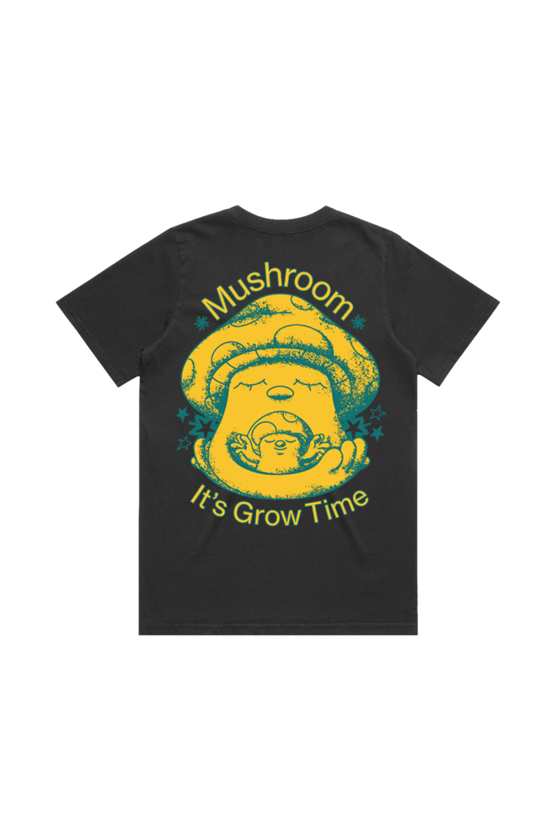 It's Grow Time Black Ladies Tshirt by Mushroom