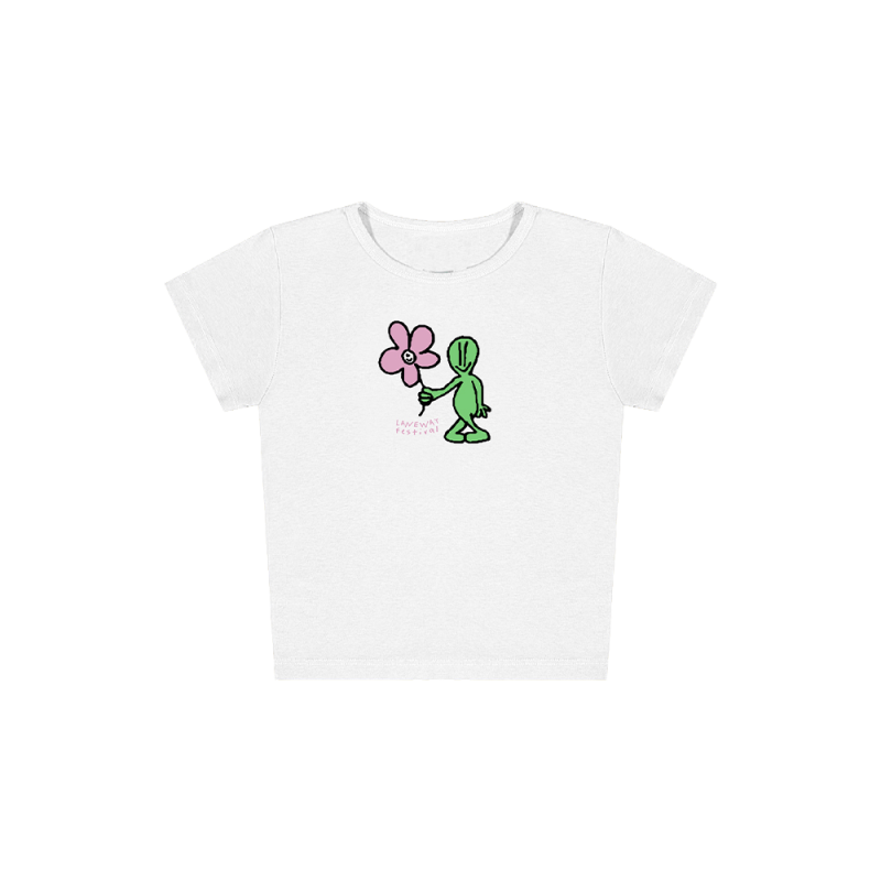 2024 BABY ALIEN RIB WHITE LADIES TSHIRT by Laneway Festival