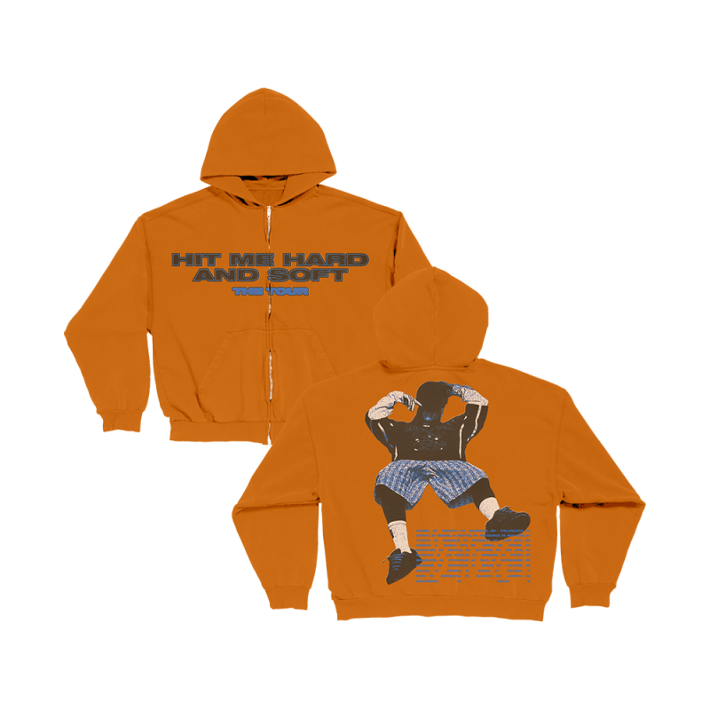 HIT ME HARD AND SOFT WORLD TOUR ORANGE ZIP HOODIE by Billie Eilish