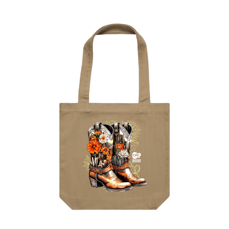 Boots n Flowers Tote Bag by CMC ROCKS QLD 2025