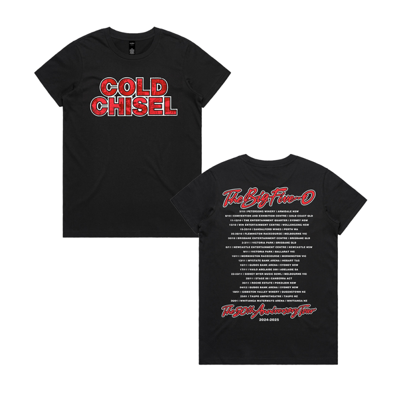 Tour Logo Womens Black Tshirt by Cold Chisel