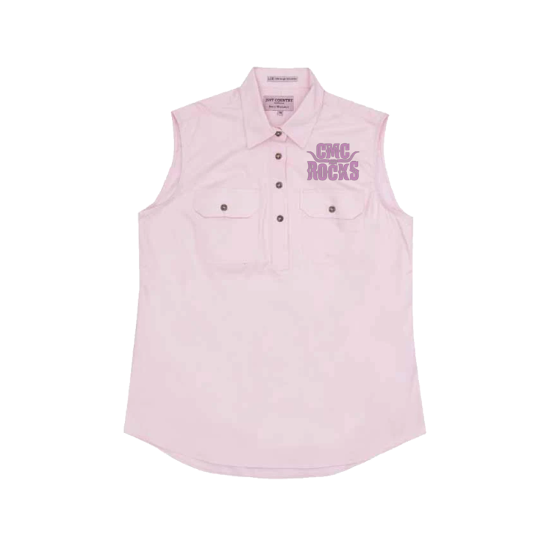 Horns Logo Sleevless Ladies Pink Workshirt by CMC ROCKS QLD 2025