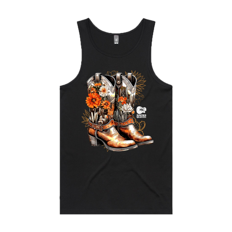 Boots n Flower Unisex Black Singlet by CMC ROCKS QLD 2025