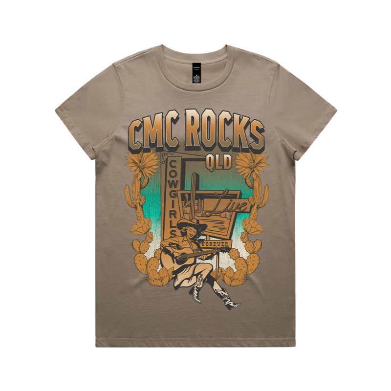 Cowgirl and Cactii Ladies Mushroom Tshirt by CMC ROCKS QLD 2025