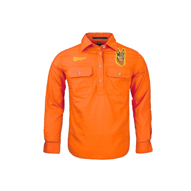 Kids Kelpie Tangerine Workshirt by CMC ROCKS QLD 2025