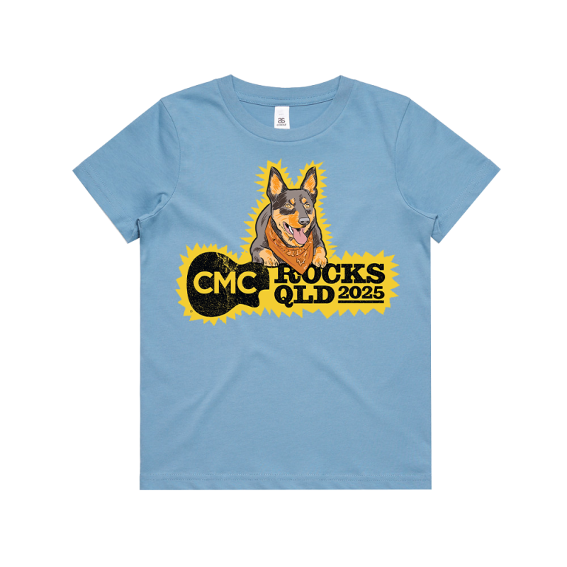 Kids Kelpie Carolina Blue Tshirt by CMC ROCKS QLD 2025