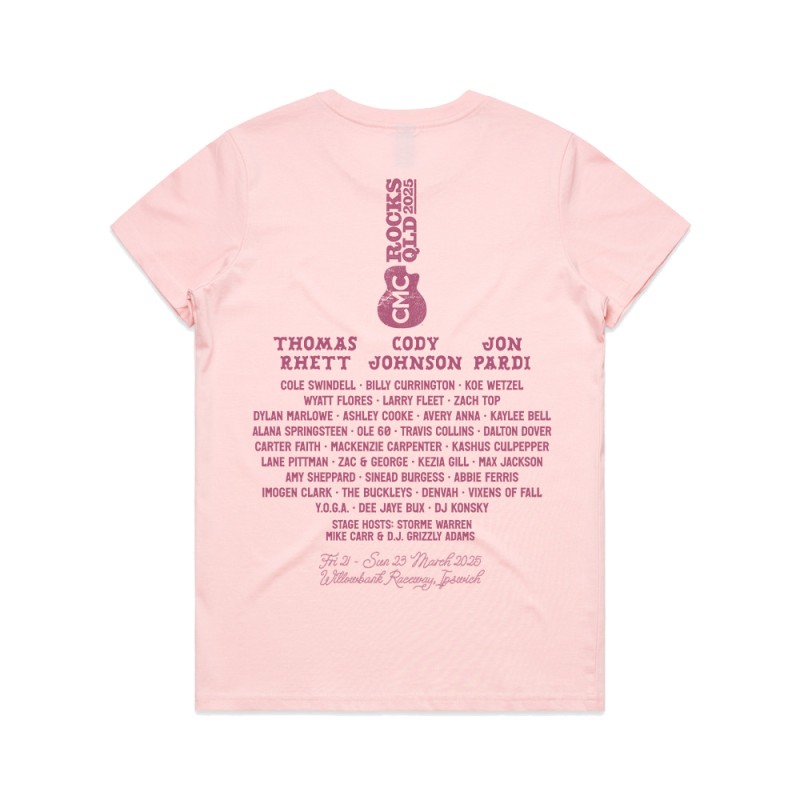 MKM Rope Lettering Ladies Pink Tshirt by CMC ROCKS QLD 2025