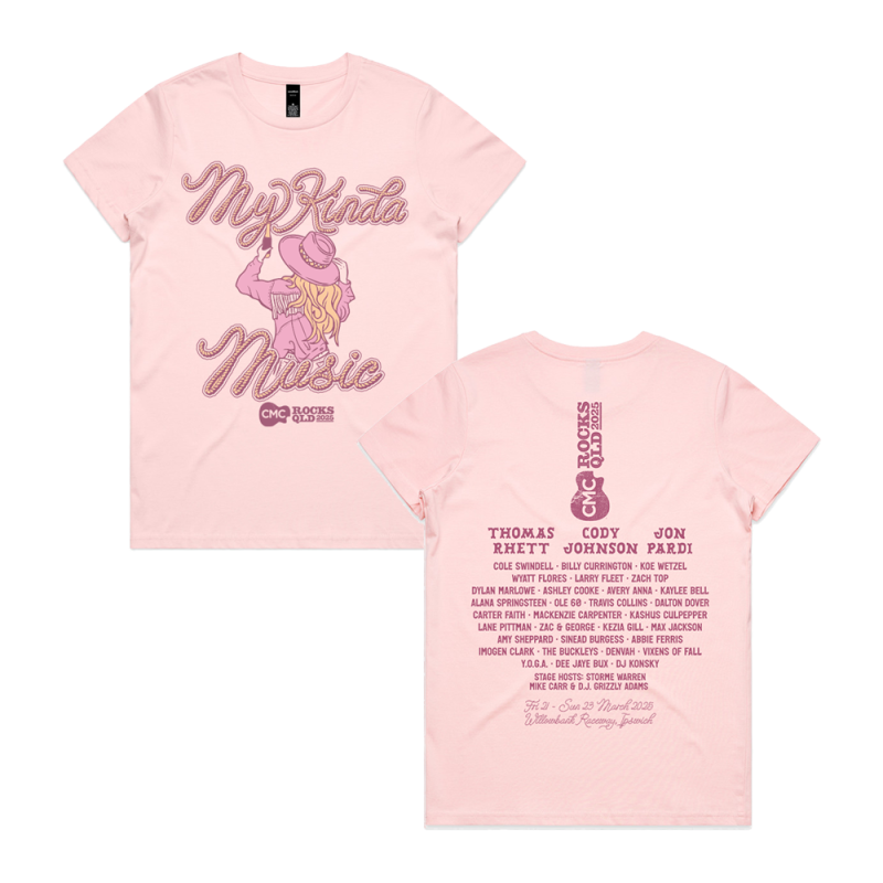 MKM Rope Lettering Ladies Pink Tshirt by CMC ROCKS QLD 2025