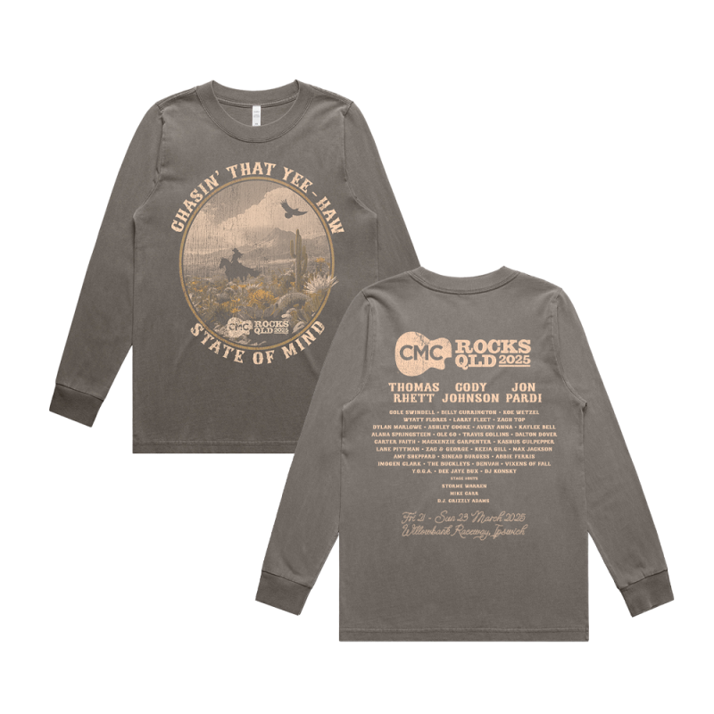 yee Haw State Of Mind Ladies Faded Grey Longsleeve Tshirt by CMC ROCKS QLD 2025