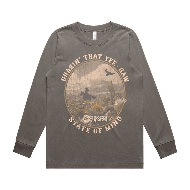 yee Haw State Of Mind Ladies Faded Grey Longsleeve Tshirt by CMC ROCKS QLD 2025