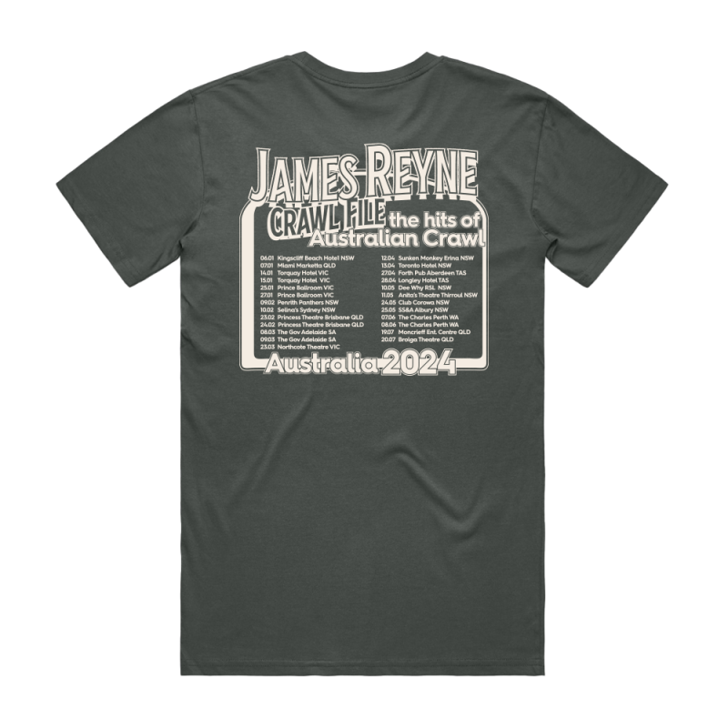 70’s Surf Tour 2024 Charcoal Tshirt by James Reyne