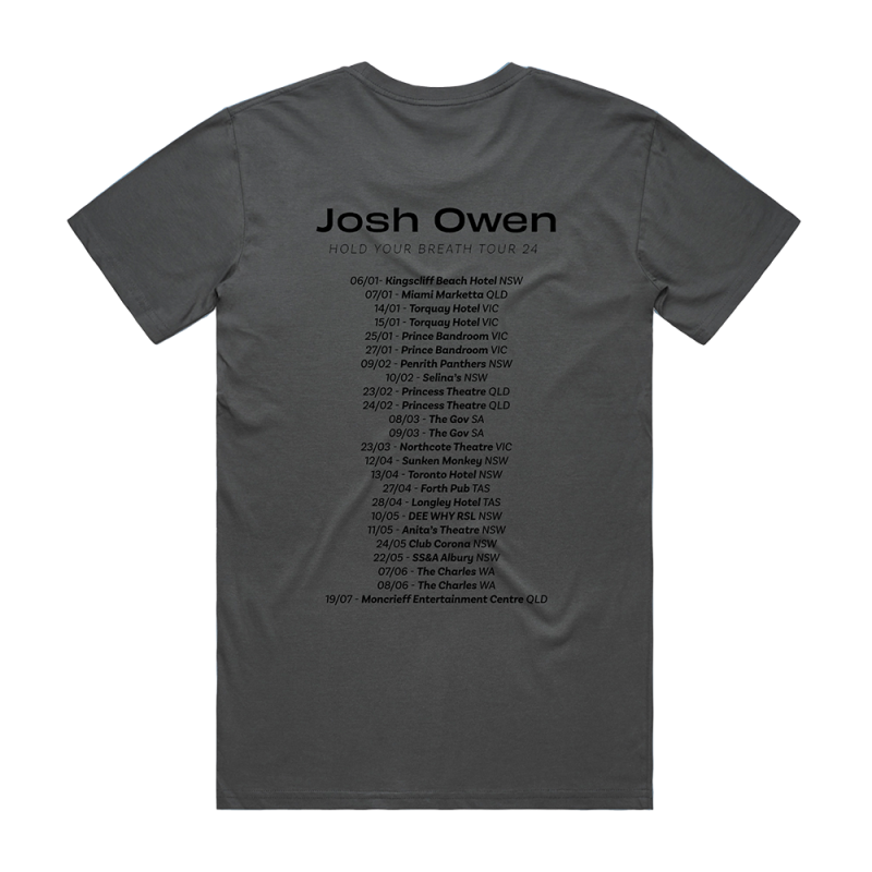 Josh Owens - Hold Your Breath Tour 2024 Charcoal Tshirt by Reckless Records