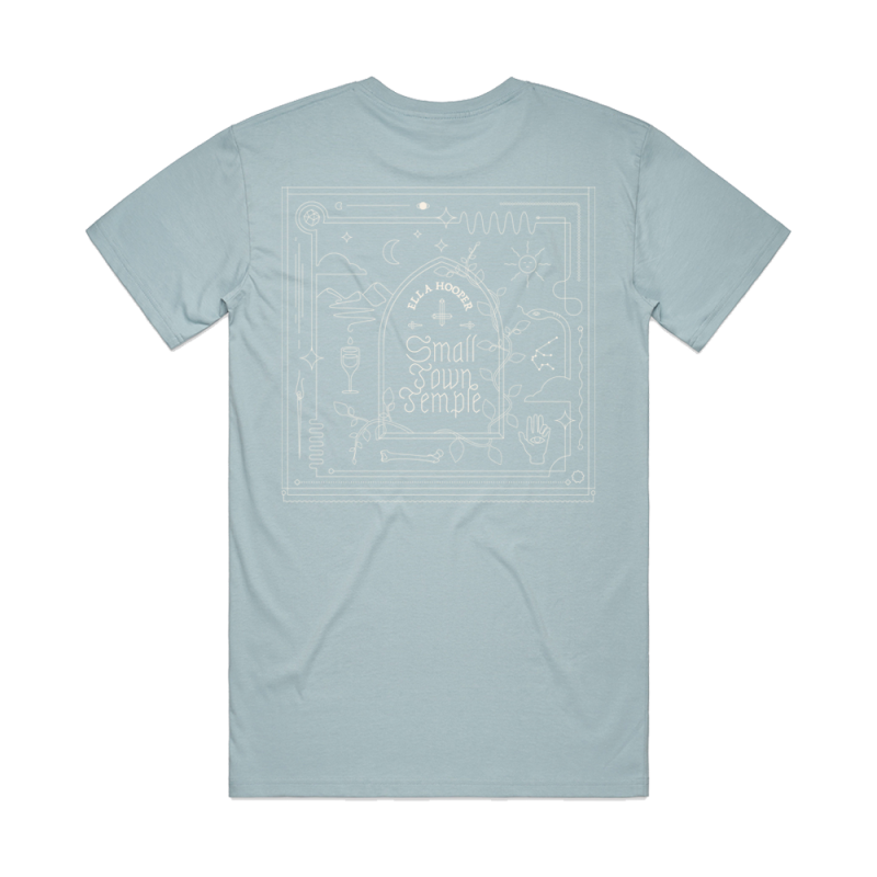 Small Town Temple Hand Light Blue Tshirt by Ella Hooper