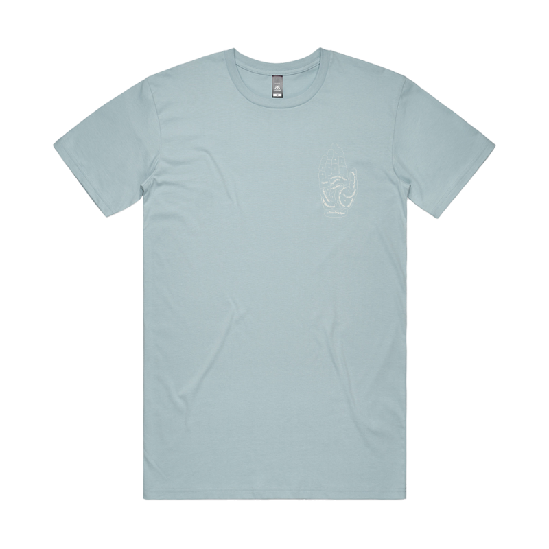 Small Town Temple Hand Light Blue Tshirt by Ella Hooper