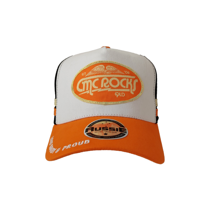 Electric Eagle White/Orange Trucker Cap by CMC ROCKS QLD 2025