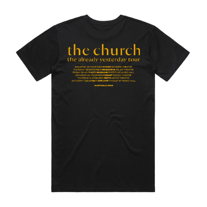 Gold Logo Tour Black Tshirt by The Church