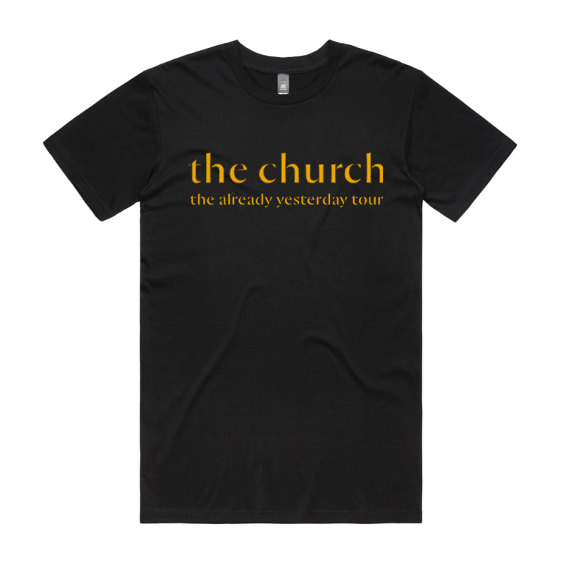 Gold Logo Tour Black Tshirt by The Church