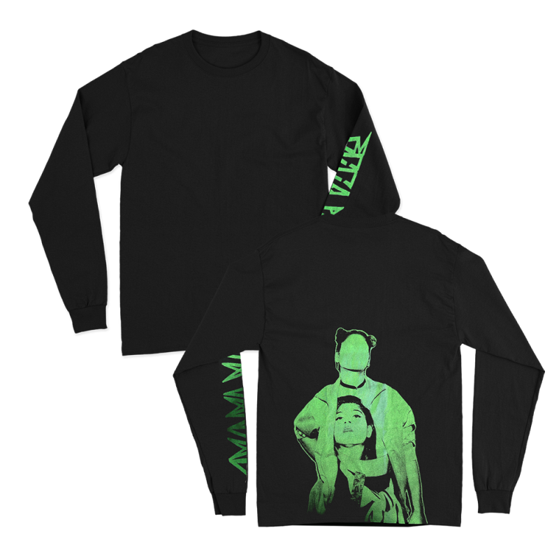 Green Portrait Black Longsleeve Tshirt by Ecca Vandal