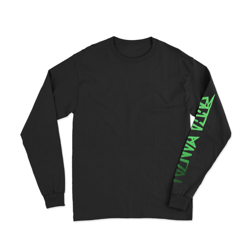 Green Portrait Black Longsleeve Tshirt by Ecca Vandal