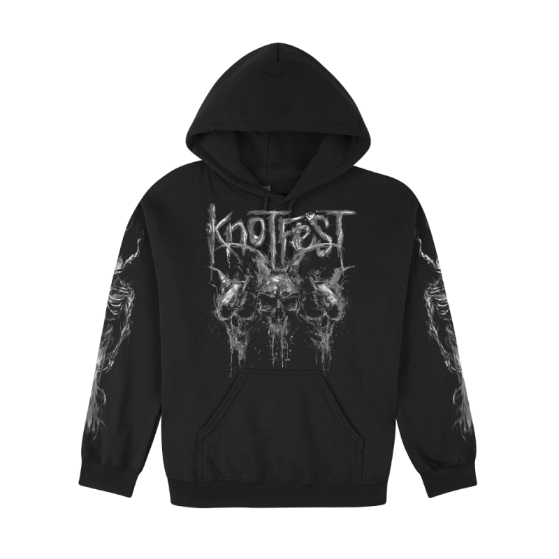 Grey Demon Drip Skulls Black Hoodie by Knotfest