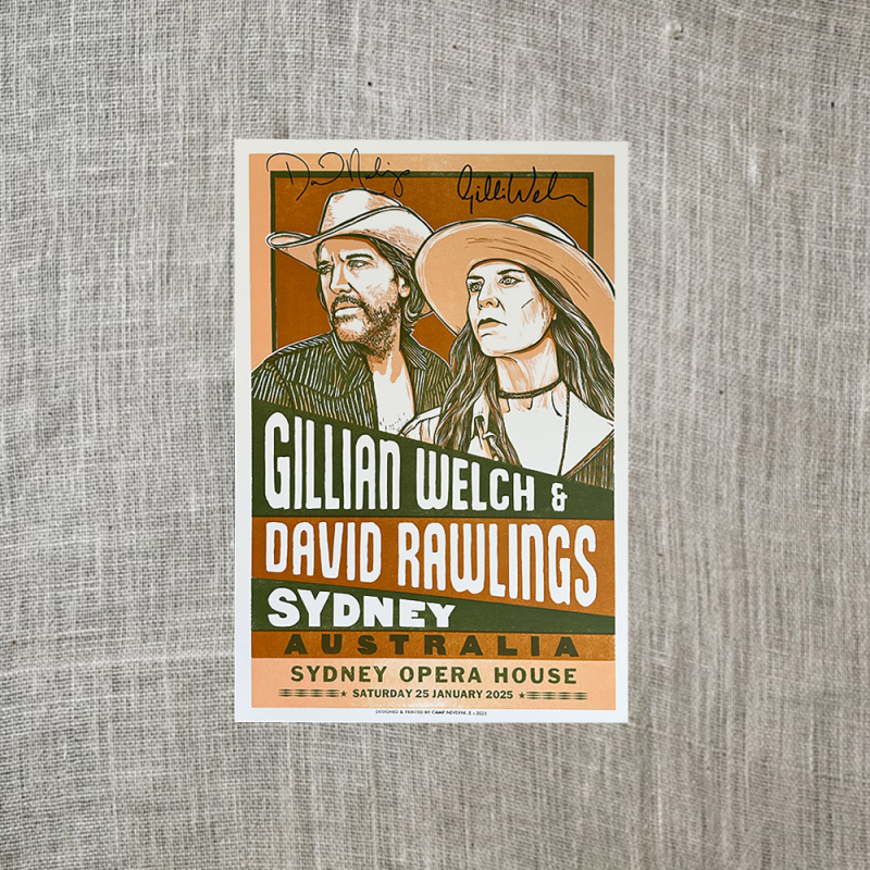 SYDNEY NIGHT 3 (25/1/25) SIGNED POSTER by Gillian Welch & David Rawlings