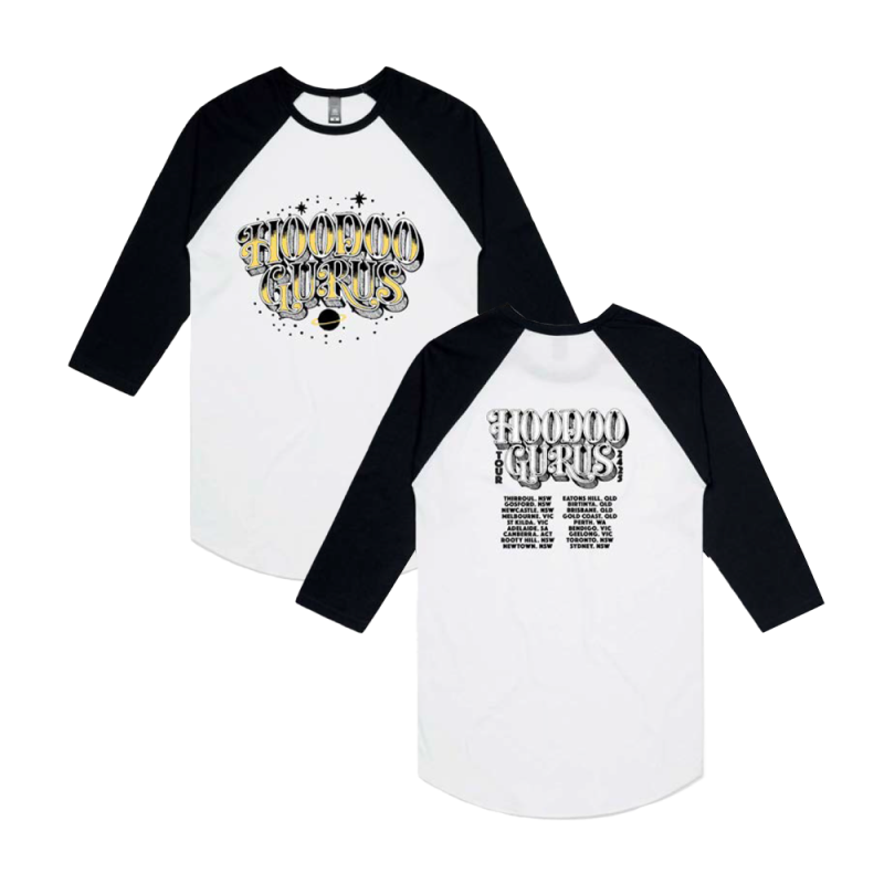 Griffin White/Black Raglan Tour 2024/2025 Tshirt by Hoodoo Gurus