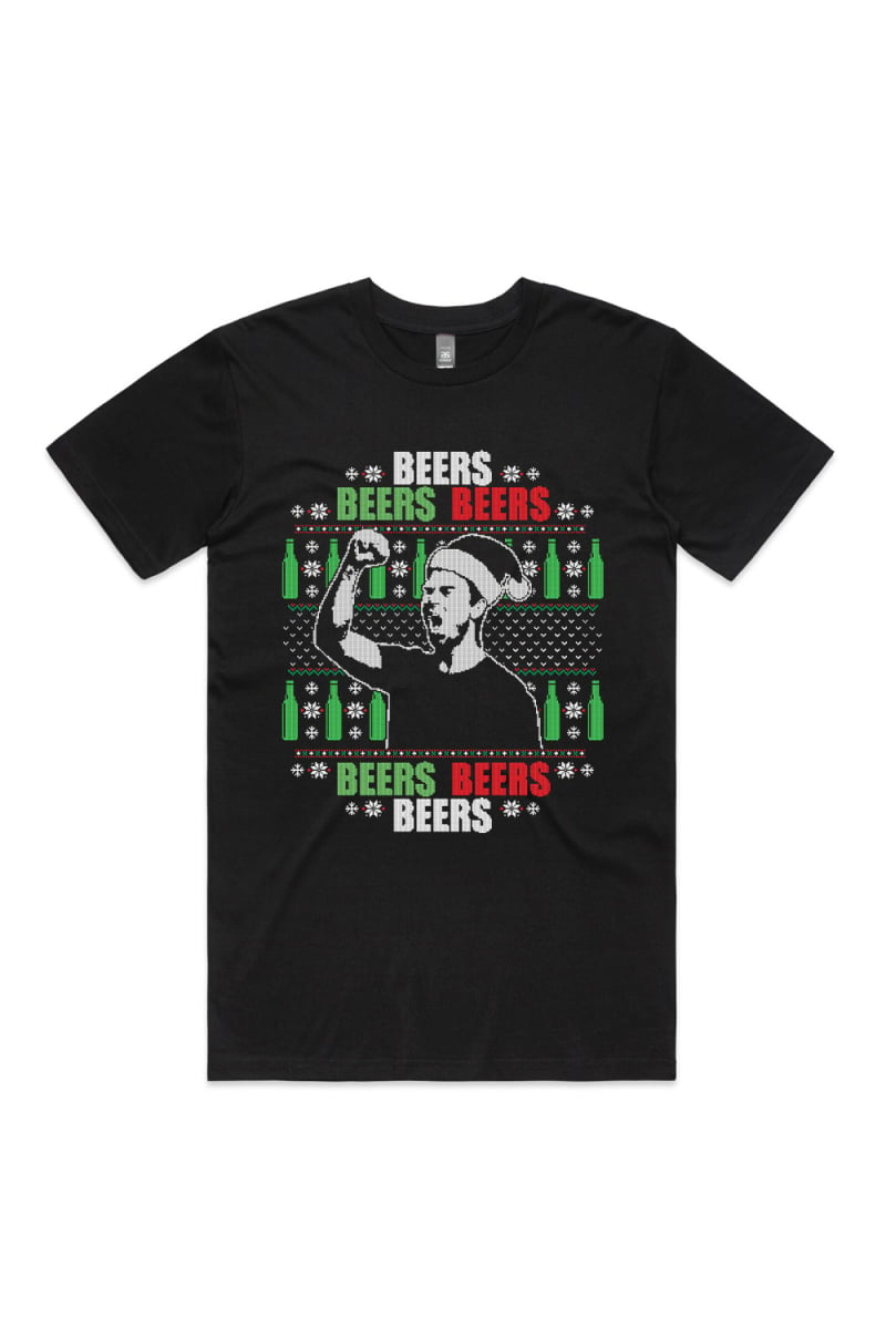 BEERS XMAS MENS BLACK TSHIRT by Jimmy Rees