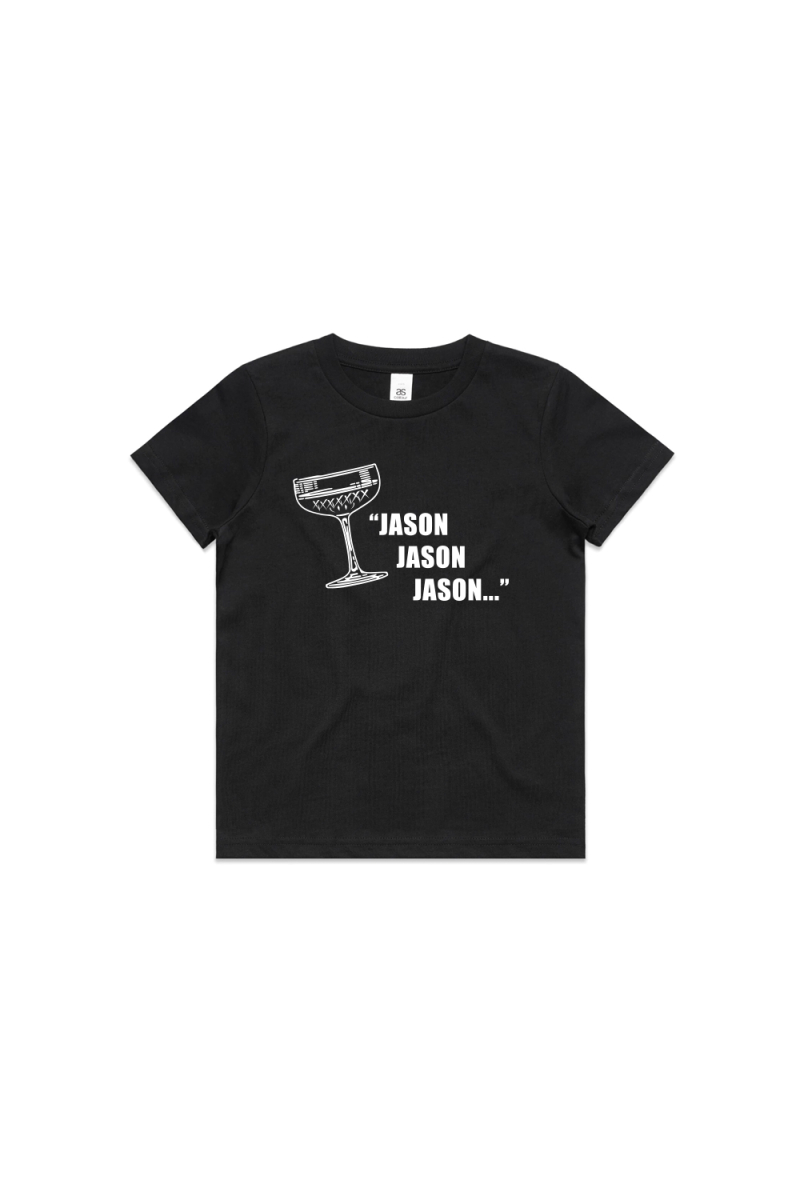 Jason, Jason, Jason Kids Black Tshirt by Jimmy Rees