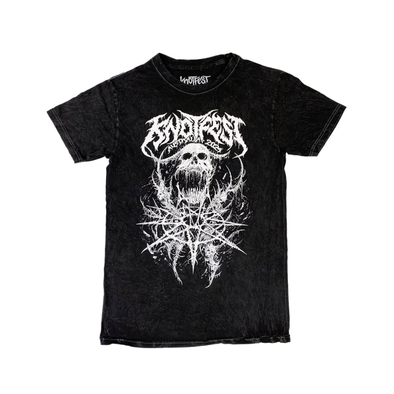 Riddick Skull Mineral Wash Grey/Black Tshirt by Knotfest
