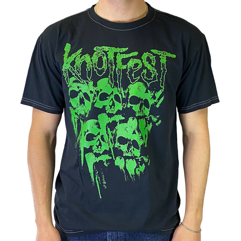 Screeching Skull in GREEN - Vintage Black Tshirt by Knotfest