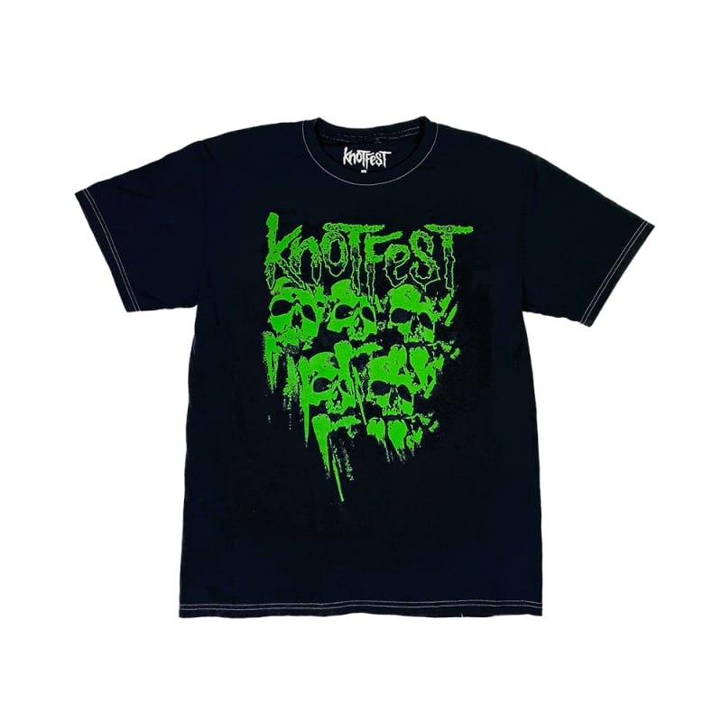 Screeching Skull in GREEN - Vintage Black Tshirt by Knotfest